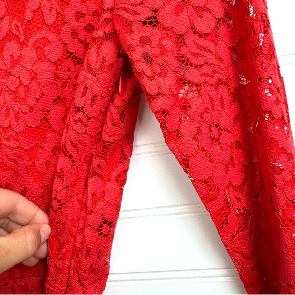 H&M Women’s Red Lace Dress Long sleeve Open Back Knee Length Gold label Sz 4 - Picture 5 of 14